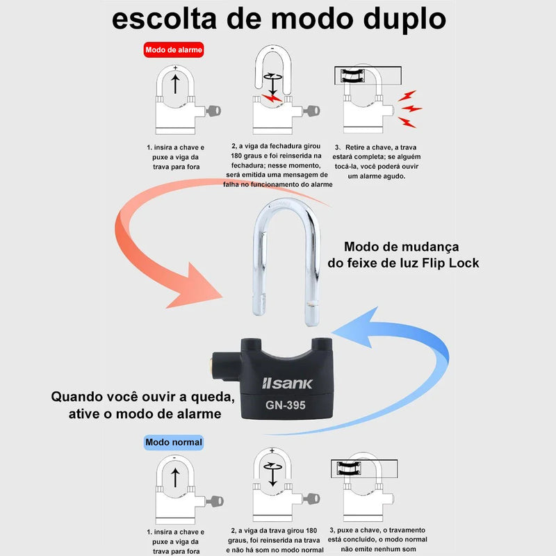 Cadeado Anti-Roubo para Bicicleta e Moto com Sensor de Movimento Embutido