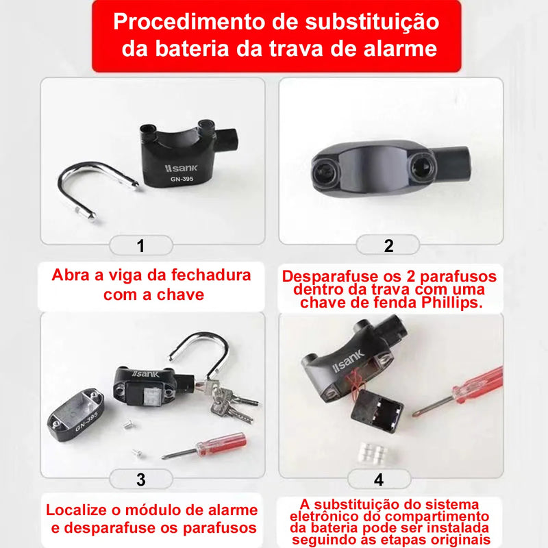 Cadeado Anti-Roubo para Bicicleta e Moto com Sensor de Movimento Embutido