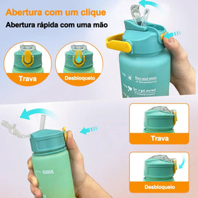 Kit Garrafa de Água com Canudo – Garrafa Motivacional para Esportes, Fitness, Academia e Atividades ao Ar Livre - desconto mania